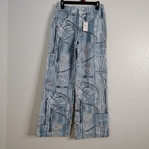 Forever 21 Premium Patchwork Denim Print Wide Leg Pants – Size 26 – NWT